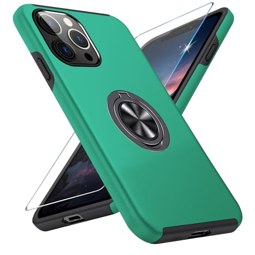 Vaki Handyhülle für iPhone 13 Pro Max Hülle mit Schutzfolie, Schutzhülle Case mit 360° Magnetischer Ring Ständer Kratzfest Fallfestigkeit Stoßfest für iPhone 13 Pro Max Cover (Grün) von Vaki