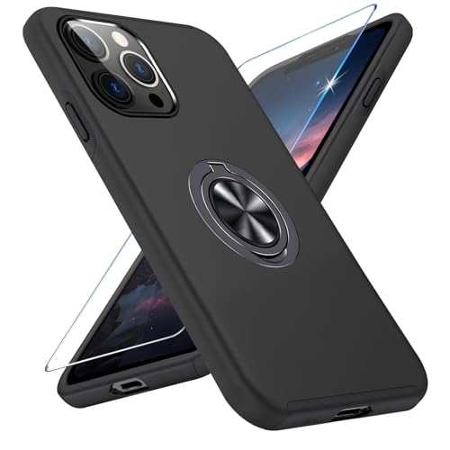 Vaki Handyhülle für iPhone 13 Pro Max Hülle mit Schutzfolie, Schutzhülle Case mit 360° Magnetischer Ring Ständer Kratzfest Fallfestigkeit Stoßfest für iPhone 13 Pro Max Cover (Schwarz) von Vaki
