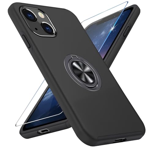 Vaki Handyhülle für iPhone 14 Hülle mit Schutzfolie, Schutzhülle Case mit 360° Magnetischer Ring Ständer Kratzfest Fallfestigkeit Stoßfest für iPhone 14 Cover (Schwarz) von Vaki