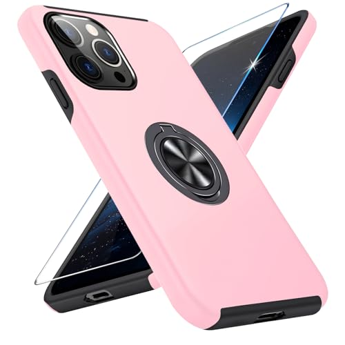 Vaki Handyhülle für iPhone 14 Pro Hülle mit Schutzfolie, Schutzhülle Case mit 360° Magnetischer Ring Ständer Kratzfest Fallfestigkeit Stoßfest für iPhone 14 Pro Cover (Rosa) von Vaki
