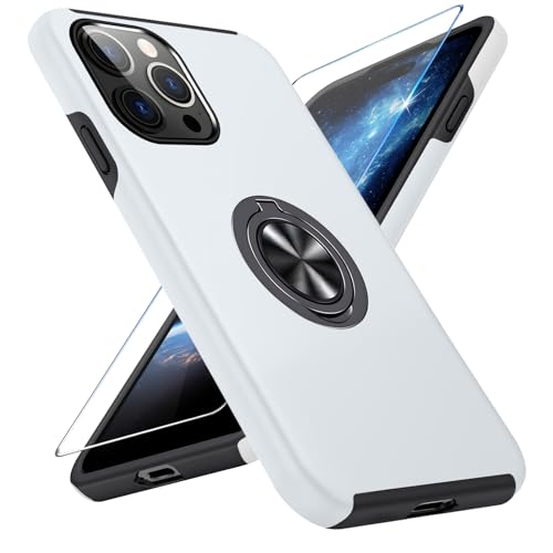Vaki Handyhülle für iPhone 14 Pro Max Hülle mit Schutzfolie, Schutzhülle Case mit 360° Magnetischer Ring Ständer Kratzfest Fallfestigkeit Stoßfest für iPhone 14 Pro Max Cover (Silber) von Vaki