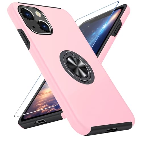 Vaki Handyhülle für iPhone 15 Hülle mit Schutzfolie, Schutzhülle Case mit 360° Magnetischer Ring Ständer Kratzfest Fallfestigkeit Stoßfest für iPhone 15 Cover (Rosa) von Vaki