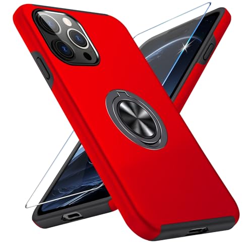 Vaki Handyhülle für iPhone 15 Pro Hülle mit Schutzfolie, Schutzhülle Case mit 360° Magnetischer Ring Ständer Kratzfest Fallfestigkeit Stoßfest für iPhone 15 Pro Cover (Rot) von Vaki