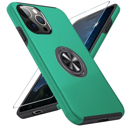 Vaki Handyhülle für iPhone 15 Pro Max Hülle mit Schutzfolie, Schutzhülle Case mit 360° Magnetischer Ring Ständer Kratzfest Fallfestigkeit Stoßfest für iPhone 15 Pro Max Cover (Grün) von Vaki