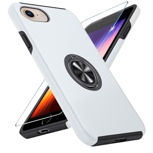 Vaki Handyhülle für iPhone SE/8/7 Hülle mit Schutzfolie, Schutzhülle Phone SE 2020 2022 8 7 Case mit Magnetischer Ring Ständer Kratzfest Fallfestigkeit Stoßfest für iPhone SE/8/7 Cover (Silber) Vaki Handyhülle für iPhone SE/8/7 Hülle mit Schutzfolie, Schutzhülle Phone SE 2020 2022 8 7 Case mit Magnetischer Ring Ständer Kratzfest Fallfestigkeit Stoßfest für iPhone SE/8/7 Cover (Silber) von Vaki