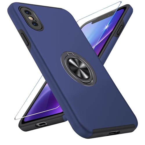 Vaki Handyhülle für iPhone X/XS Hülle mit Schutzfolie, Schutzhülle Case mit 360° Magnetischer Ring Ständer Kratzfest Fallfestigkeit Stoßfest für iPhone X/XS Cover (Blau) von Vaki