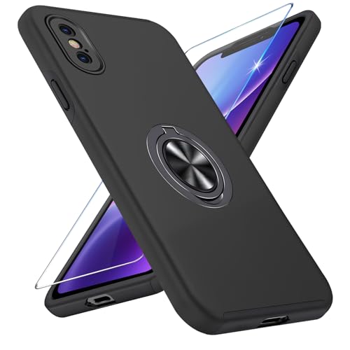Vaki Handyhülle für iPhone X/XS Hülle mit Schutzfolie, Schutzhülle Case mit 360° Magnetischer Ring Ständer Kratzfest Fallfestigkeit Stoßfest für iPhone X/XS Cover (Schwarz) von Vaki