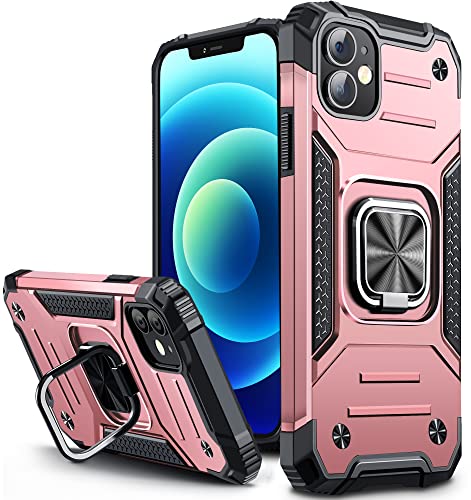 Vakoo Armor Handyhülle für iPhone 12/12 Pro Hülle, [Militär Stoßfest] [360 Grad Ständer] Kratzfest Schutzhülle, Rosa Gold von Vakoo