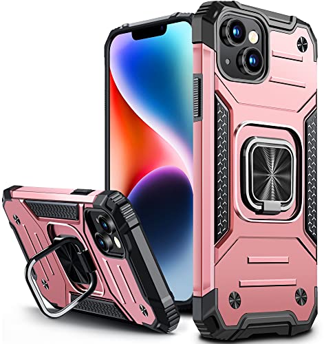 Vakoo Armor Handyhülle für iPhone 13 Hülle, iPhone 14 Hülle, [Militär Stoßfest] [360 Grad Ständer] Kratzfest Schutzhülle, Rosa Gold von Vakoo