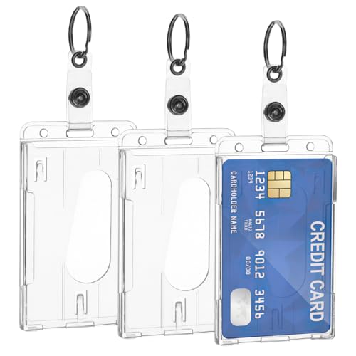 Ausweishülle Hartplastik, 3er Pack ID Kartenhalter mit Schlüsselring, Transparente Kartenhülle Daumenausschub Ausweishalter für ID Card und Kreditkarten (Vertikal) von Vaktop