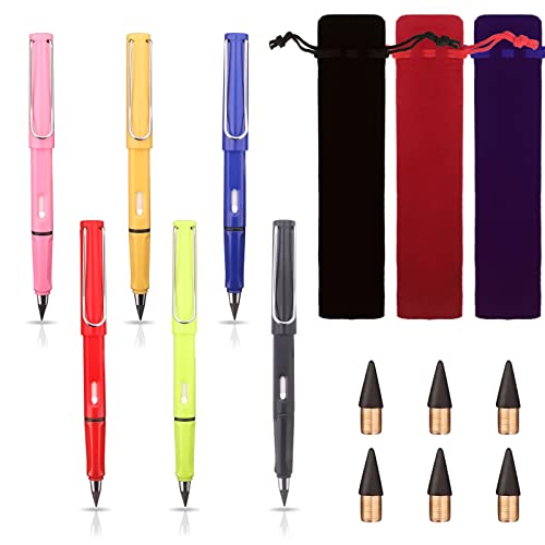 Vaktop Ewiger Bleistift 6 Stück Tintenlose Bleistifte, mit Austauschbarem Graphitstift und 3 Stück Federbeutel Samt, Technologie Unbegrenztes Schreiben Ewiger Bleistift, Everlasting Pencil von Vaktop