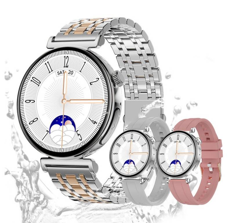 Valdus Damen's IP65 Wasserdicht Telefonfunktion Fitness-Tracker Elegant Smartwatch (3,25 cm/1,28 Zoll, Android/iOS) mit AMOLED HD-Touchscreen, mit austauschbarem weichem Silikonarmband, - 240 mAh mit EKG, SPO2, Blutdruck, Temperatur und Schrittzähler von Valdus