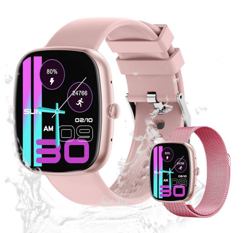 Valdus Damen's IP67 wasserdicht Telefonfunktion Fitness-Tracker Smartwatch (4,65 cm/1,83 Zoll, Android/iOS), mit austauschbarem weichem Mesharmband, - 230 mAh SPO2, Schrittzähler, Herzfrequenz- & Blutsauerstoffsensor von Valdus