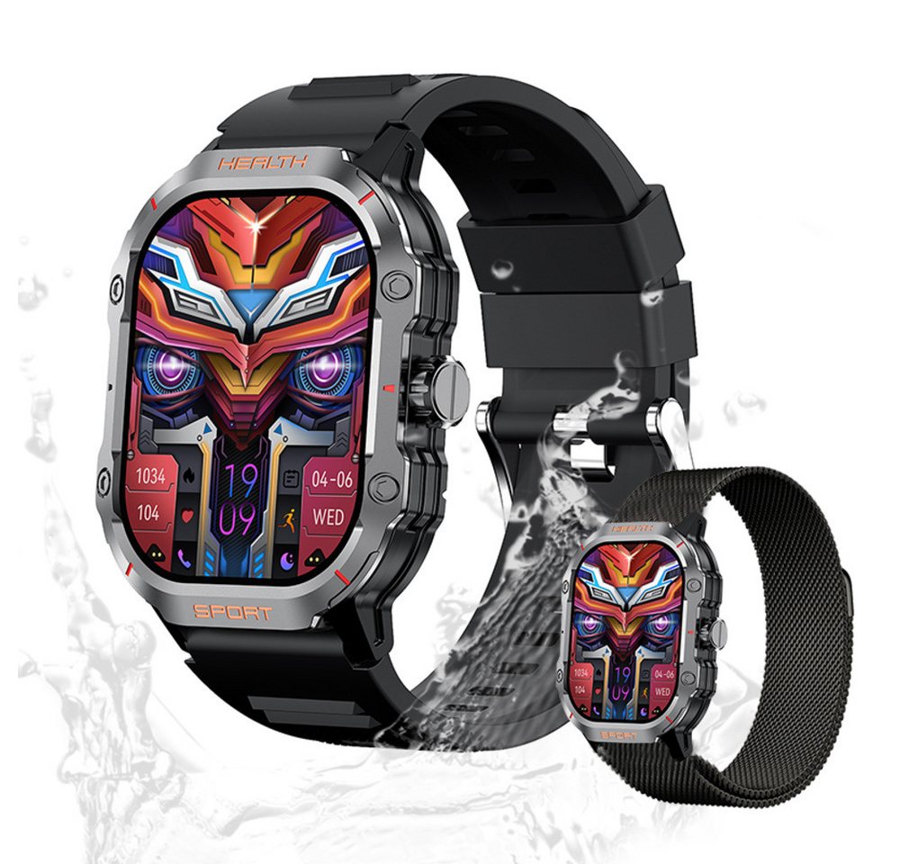 Valdus Herren's AMOLED Display 260mAh Akku IP67 Wasserdicht Smartwatch (2.01 Zoll, Android / iOS), mit Herzfrequenzmessung, Blutdruckkontrolle, Blutsauerstoffüberwachung von Valdus
