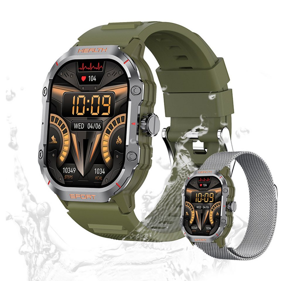 Valdus Herren's AMOLED Display 260mAh Akku IP67 Wasserdicht Smartwatch (2.01 Zoll, Android / iOS), mit Herzfrequenzmessung, Blutdruckkontrolle, Blutsauerstoffüberwachung von Valdus