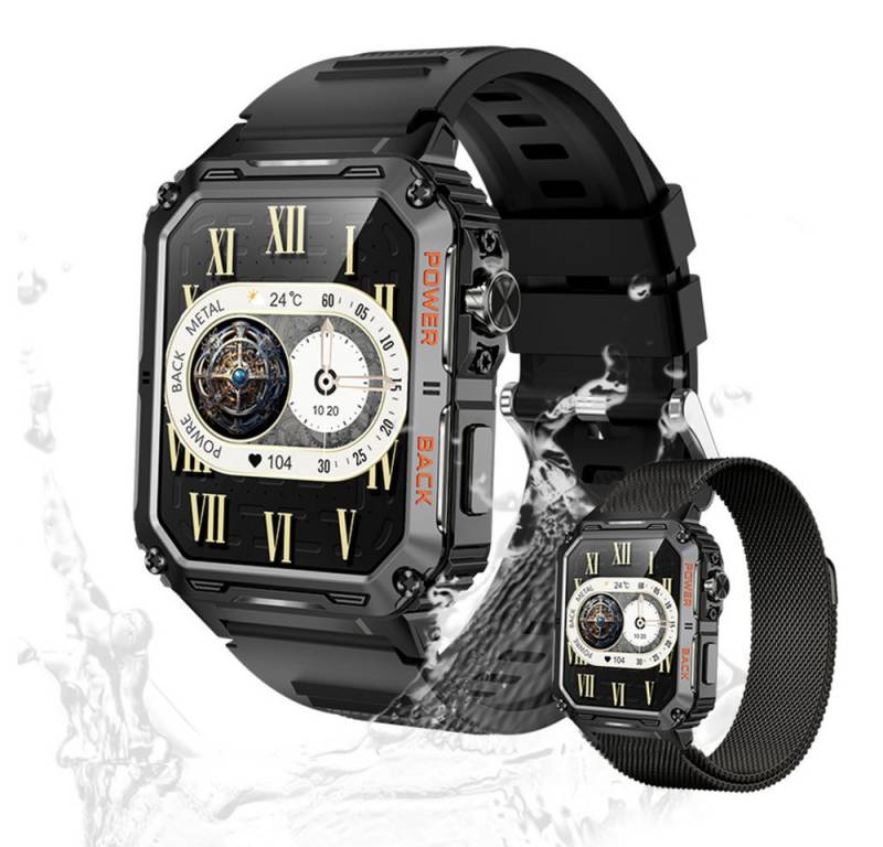 Valdus Herren’s IP67 Wasserdicht Fitness-Tracker Smartwatch (1.91 Zoll, Android / iOS), Mit Herzfrequenzsensor, Schrittzähler & Blutdruck Multimedia-Steuerung von Valdus