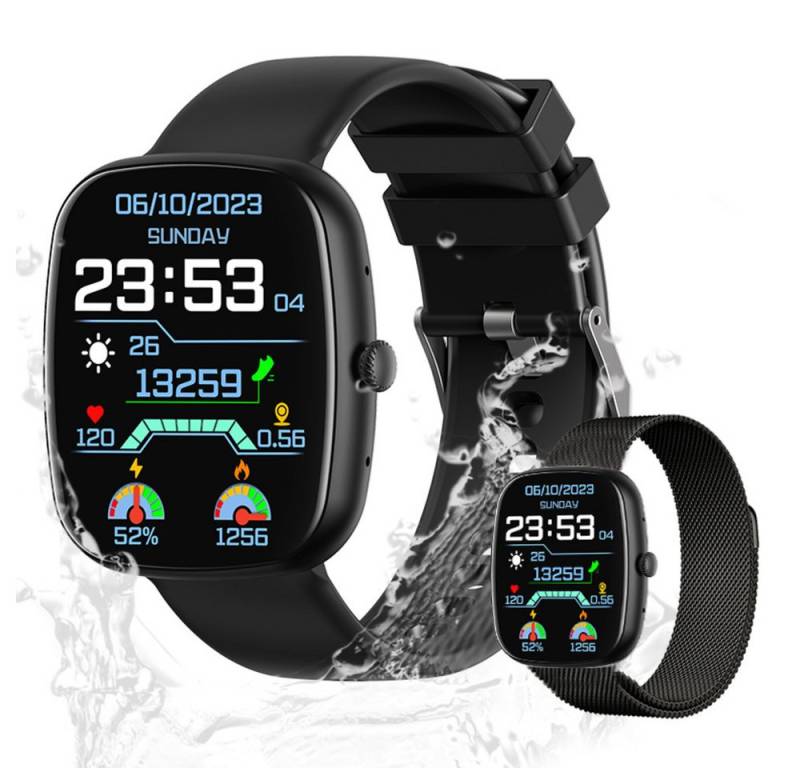 Valdus Herren's und Damen's IP67 wasserdicht Telefonfunktion Fitness-Tracker Smartwatch (4,65 cm/1,83 Zoll, Android/iOS), mit austauschbarem weichem Mesharmband, - 230 mAh SPO2, Schrittzähler, Herzfrequenz- & Blutsauerstoffsensor von Valdus