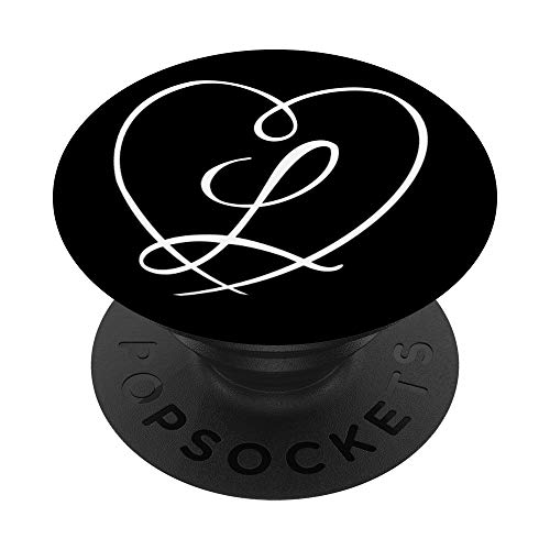 Buchstabe L Initiale Schlichtes Herz Design Personalisiert PopSockets PopGrip: Ausziehbarer Sockel und Griff für Handys/Tablets mit Tauschbarem Top von Valentinstagsherz Kalligrafie L Vornamen Designs