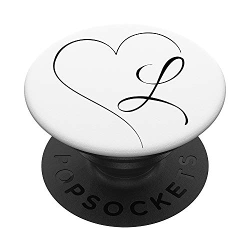 Herzlinie Buchstabe L Anfangsbuchstabe L Herz Motiv Weiß PopSockets PopGrip: Ausziehbarer Sockel und Griff für Handys/Tablets mit Tauschbarem Top von Valentinstagsherz Kalligrafie L Vornamen Designs