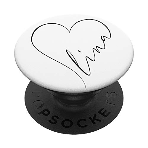 Lina Name Vorname Herzlinie Herz Motiv Personalisiert PopSockets PopGrip: Ausziehbarer Sockel und Griff für Handys/Tablets mit Tauschbarem Top von Valentinstagsherz Kalligrafie L Vornamen Designs