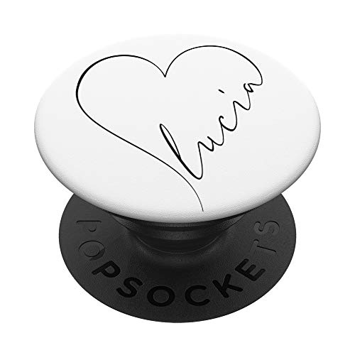 Lucia Name Vorname Herzlinie Herz Motiv Personalisiert PopSockets PopGrip: Ausziehbarer Sockel und Griff für Handys/Tablets mit Tauschbarem Top von Valentinstagsherz Kalligrafie L Vornamen Designs