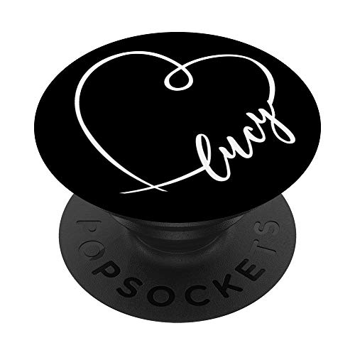 Lucy Name Vorname Schlichtes Herz Design Personalisiert PopSockets PopGrip: Ausziehbarer Sockel und Griff für Handys/Tablets mit Tauschbarem Top von Valentinstagsherz Kalligrafie L Vornamen Designs