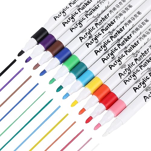 12 Farben Marker Stifte Set Permanent Marker Wasserfeste Stifte, Graffiti Stifte Bunte Lackstift Schnell Trocknende Marker für Glas, Stein, Holz, Kunststoff, Papier Selbstgestalten Lackmarker von Valicaer