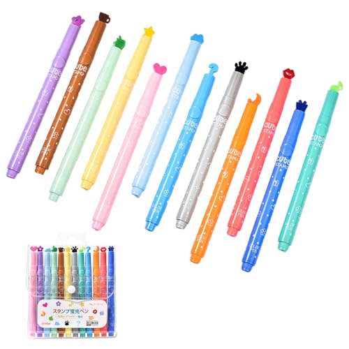 12 Farbige Stempel Set Textmarker Spitze Stifte mit Verschiedenen Formen, 12 Einzigartigen Mustern Dot Markers für Scrapbook Journaling, Notizen Planer Kalender Büro von Valicaer