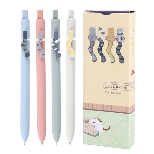 4 Stück Cute Cat Pen,Kawaii Cartoon Kätzchenschwanz Press Pen,0.5mm Black Ink Gel Stift,Einziehbare Gelschreiber,Glattes Schreiben,Schnell Trocknende Tintenstifte für Schule Büro Gift (A) von Valicaer