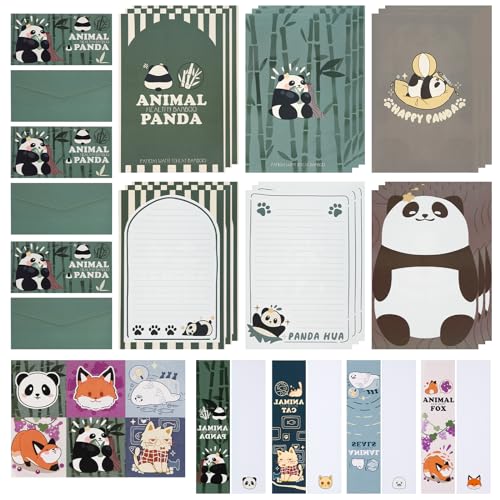 Briefpapier-Sets,Einschließen 27 Blatt Schreibpapier 9 Stück Umschlag 4 Stück Lesezeichen und 6 pcs Tier Abdichtungsaufkleber,Schreibwaren-Set für Herstellung von Einladung,Geschenk (Panda) von Valicaer