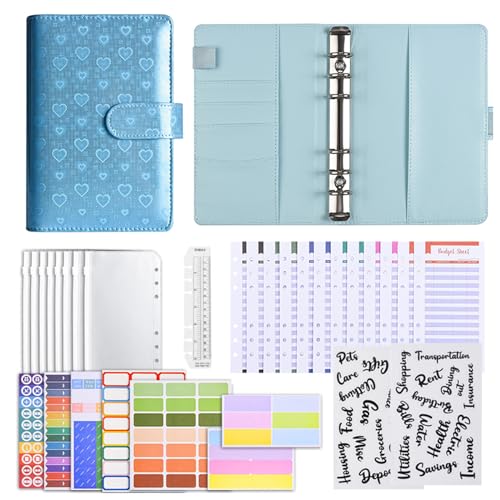 Budget Planner A6, Haushaltsbuch PU Leder Budget Binder Budgetplaner Geld Organizer Sparbuch mit Budget Blätter und Bindertaschen Geld Sparen Mappe für Ersparnisse Verbrauch Planung (Blau) von Valicaer