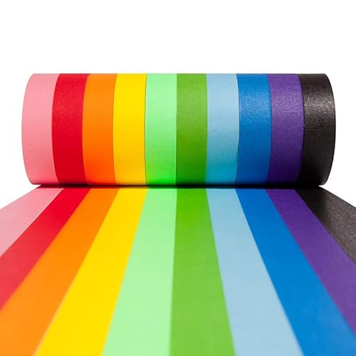 Farbiges Klebeband, 10 Stück Regenbogen-Klebepapier, dekoratives, beschreibbares farbiges Abdeckband für Kunst und Handwerk, Beschriftung oder Codierung, Kunstzubehör-Klebeband für Kinder ~ 20 m von Valink