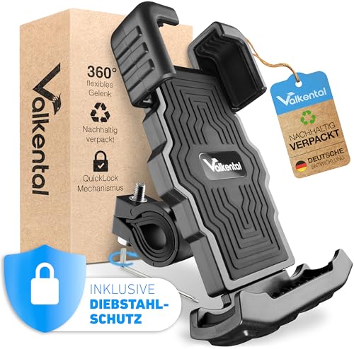 Valkental - Fahrrad Handyhalterung mit Diebstahlschutz & Silikonpolster | Kompatibel mit jedem Lenker & jedem Smartphone | 360° Rotation | iPhone, Samsung, Huawei von Valkental