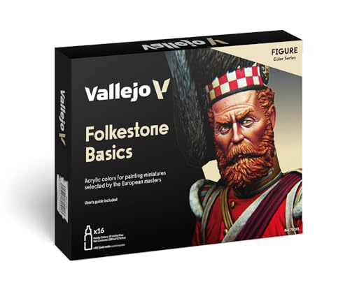 Vallejo, Acryl, 070101 Farbset, Folkstone Basics, 16 x 17 ml, Beige/Blau/Braun/Gold/Grün/Grau/Orange/Rot/Silber/Gelb von Vallejo