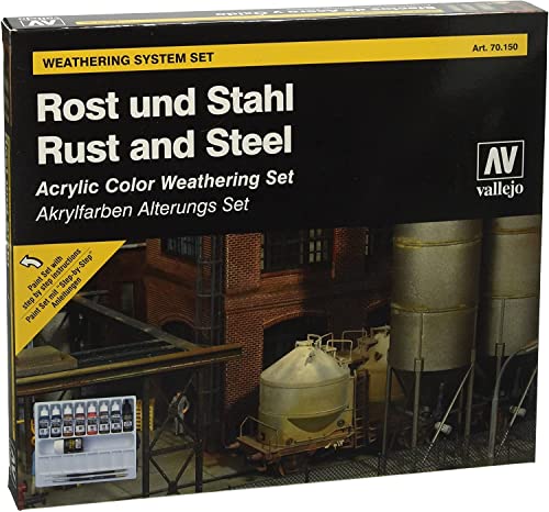 Vallejo 070150 Farbset, Rost und Stahl, 8 x 17 ml, 11-teiliges Set, Rot von Vallejo