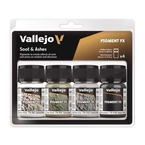 Vallejo 073193 Pigment-Set Ruß und Asche, 35 ml (4er Pack) von Vallejo