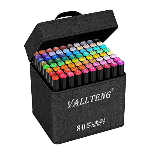 Vallteng 80 Farben Grafikmarker, Doppelspitze, Doppelmarker, doppelendig, Finecolor, breite und feine Spitze, mit schwarzer Tasche von Vallteng