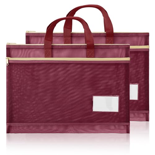 Valtiner 2 x Netzbeutel mit Reißverschluss, A3, transparent, Dokumentenaufbewahrung, Organizer, 40,6 x 32 cm, groß, doppellagig, Nylon, Dokumententasche für Schule, Bürobedarf (rot) von Valtiner