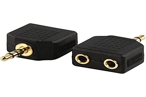 Valueline AC-012gold Stereo Stecker - schwarzer Zwischenstecker für Kabel mit Einer 3,5 mm männlichen und Zwei 3,5 mm weiblichen Verbindungen von Valueline