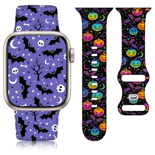 Vamyzji 2 Halloween Kompatibel mit Apple Watch Armband 46mm 49mm 45mm 44mm 42mm(Series 3 2 1),Halloween Weiches Silikon für iWatch,Series 10 9 8 7 6 5 4 3 2 1 SE Ultra 2 1, Halloween Damen/Herren von Vamyzji