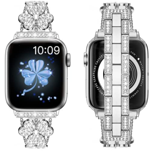 Vamyzji Kompatibel mit Apple Watch 42mm(Series 10) 41mm 40mm 38mm, Elegant Glitzer Metallarmband für Damen für Apple Watch iWatch Series 10 9 8 7 6 5 4 3 2 1 SE/SE2(Silber) von Vamyzji