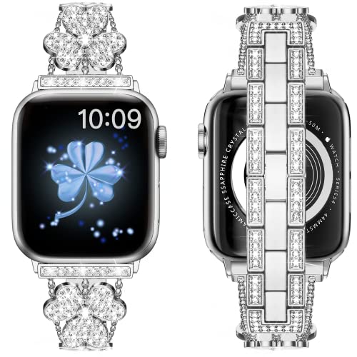 Vamyzji Kompatibel mit Apple Watch 9 Armband 41mm 40mm 38mm, Elegant Glitzer Metallarmband für Damen Mädchen, für Apple Watch iWatch Series 9 Series 8 7 6 5 4 3 2 1Apple Watch SE/SE2(Silber) von Vamyzji