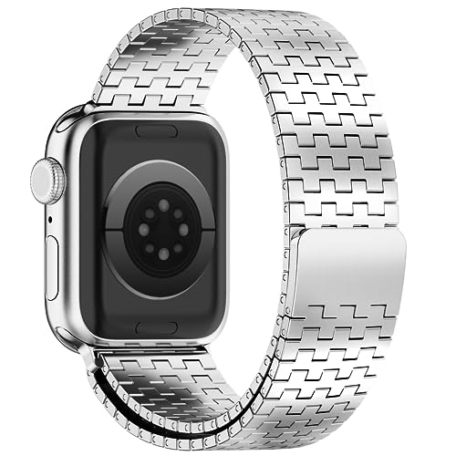 Vamyzji Kompatibel mit Apple Watch 9 Armband 41mm 40mm 38mm, Magnet Metall Edelstahl iWatch Ersatzband für Apple Watch Serie 9 41mm,Serie 8 41mm,SE 40mm,Serie 7 41mm, 6 5 4 3 2 1,Herren Damen(Silber) von Vamyzji