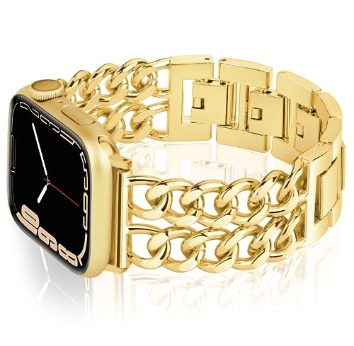 Vamyzji Kompatibel mit Apple Watch Armband 42mm (Series10) 41mm 40mm 38mm,Edelstahl Metallband für Apple Watch Serie 10 9 8 7 6 5 4 3 2 1 SE, Mode Kette iWatch Armband für Damen von Vamyzji
