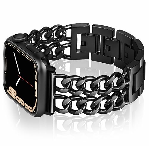 Vamyzji Kompatibel mit Apple Watch 9 Armband 41mm 40mm 38mm,Edelstahl Metallarmband für Apple Watch Serie 9 8 7 6 5 4 3 2 1 iWatch SE, Mode Kettenglied Apple Watch Armband für Damen Männer (Schwarz) von Vamyzji