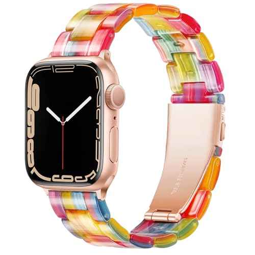 Vamyzji Kompatibel mit Apple Watch 9 Armband 41mm 40mm 38mm,Leichtes Regenbogen Harz Verstellbares Sport Ersatzband für Apple Watch Series 9 8 7 6 5 4 3 2 1 für Apple Watch SE Damen Rosegold von Vamyzji