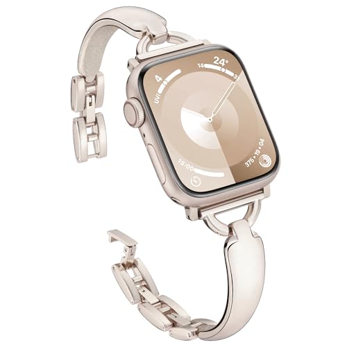 Vamyzji Kompatibel mit Apple Watch 9 Armband 41mm 40mm 38mm,Schick Slim Metallarmband für Apple Watch Serie 9 8 7 6 5 4 3 2 1 iWatch SE, Silm Mode Apple Watch Armband für Damen(Polarstern) von Vamyzji
