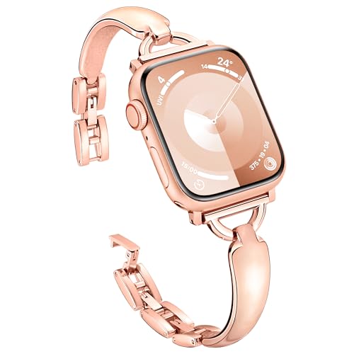 Vamyzji Kompatibel mit Apple Watch Armband 42mm(Series10) 41mm 40mm 38mm,Schick Slim Metallarmband für Apple Watch Serie 10 9 8 7 6 5 4 3 2 1 iWatch SE, Silm Mode iWatch Armband für Damen von Vamyzji
