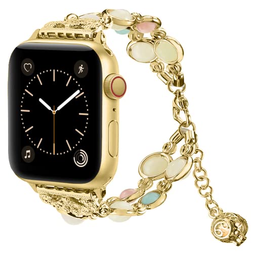Vamyzji Kompatibel mit Apple Watch Armband 38mm 40mm 41mm, für Apple Watch iWatch Series 8 7 6 5 4 3 2 1 Apple Watch SE, Schöne Frauen Leuchtperlen Armbänder,Geschenke für Damen(Gold) von Vamyzji