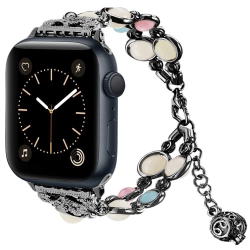 Vamyzji Kompatibel mit Apple Watch Armband 38mm 40mm 41mm, für Apple Watch iWatch Series 8 7 6 5 4 3 2 1 Apple Watch SE, Schöne Frauen Leuchtperlen Armbänder,Geschenke für Damen(Schwarz) von Vamyzji